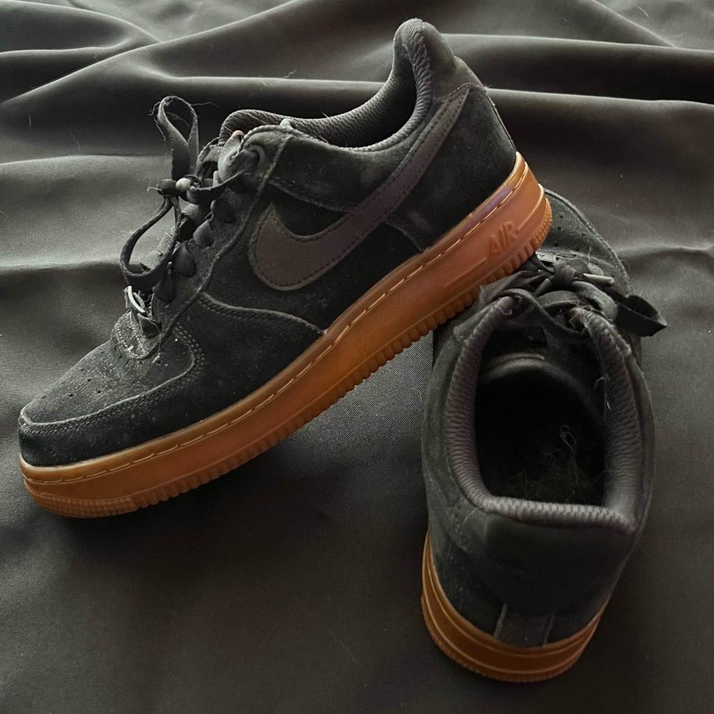 Nike Air Force Black Suede Shoes w/ Tan Gum Bottom